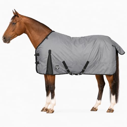 Horse Blanket 600D Ripstop Winter Turnout Blanket, 250 GSM Polyfill, 100% Waterproof & Breathable, Cold Weather Horse Blanket with Secure Fit Grey with Black Trim, Size 72 - color: Grey/ Black Trim, size: 72"