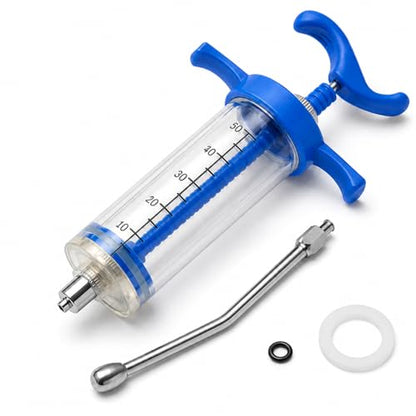 50ml Feeding Syringe with Metal Nozzle for Livestock & Pets 1 Pack