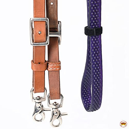 HILASON 8 Ft Horse Western Leather Rubber Grip Barrel Split Reins - color: Tan With Purple