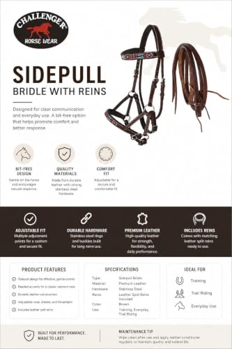 Horse Brown Leather Beaded Bitless Padded Sidepull Bridle w/ Reins 77RS17 - color: Brown/Beaded