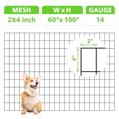 Black PVC Coated Welded Wire Fencing,2"x4" 14 Gauge,60inch H x 100ft L Garden Wire Fence Roll,2/3/4/5/6ft Tall x 50/100 ft Long Hardware Cloth Metal Mesh for Yard,Farm,Chicken,Dog,Vegetable Protection - color: Black, size: 2"x4" 60inx100ft