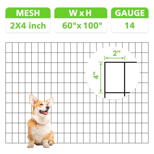 Black PVC Coated Welded Wire Fencing,2"x4" 14 Gauge,60inch H x 100ft L Garden Wire Fence Roll,2/3/4/5/6ft Tall x 50/100 ft Long Hardware Cloth Metal Mesh for Yard,Farm,Chicken,Dog,Vegetable Protection - color: Black, size: 2"x4" 60inx100ft