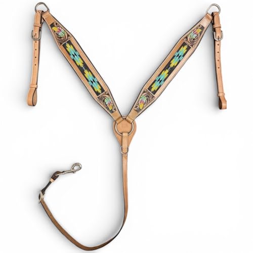 Majestic Ally Tooled Leather Western Headstall & Breast Collar Set – Handcrafted Leather, Classic Western Tack, Multiple Styles & Designs - style: 1063-NAT