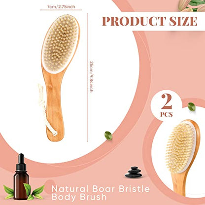 Gerrii 2 Pcs Dry Brushing Body Brush,Contoured Wooden Handle,Back Legs Feet