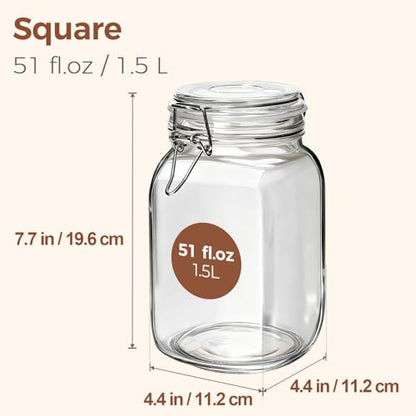 ComSaf Square Glass Canisters 51 oz 3 Pack for Flour Sugar Coffee Pantry - size: 51oz*3