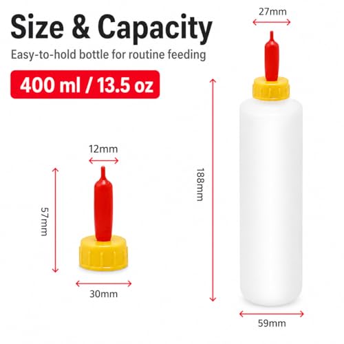 6Pcs Goat Feeding Bottles 400 ml/13.5 oz and 12 Nipples, Lamb and Kid Bottle, Livestock Baby Bottle for Sheep,Lamb,Calf and Other Mammal Feeding Bottles