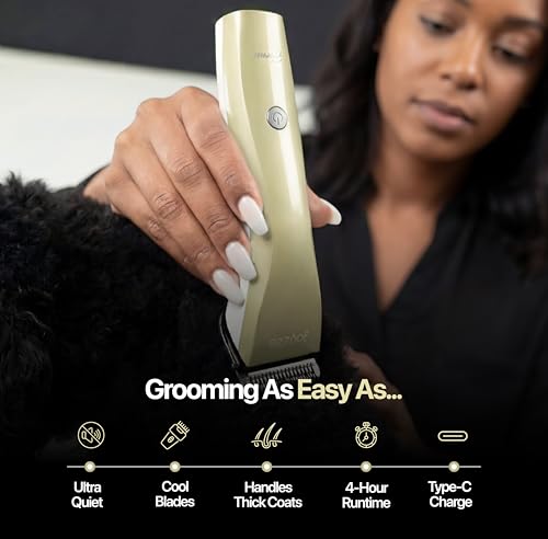Hornet 5-in-1 Cordless Dog Clippers - Low Noise Pet Grooming, Grey | Precision trimmer for shaping and styling dogs and cats, with a detachable blade that adjusts across five cut settings