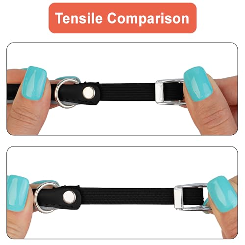 OOPSDOGGY Rolled Leather Cat Collar with Bell, Reflective Kitten Collars with Buckle Include Safety Elastic Strap - Adjustable Small Pet Collars for Boy Girl Cats (Black) - color: Black
