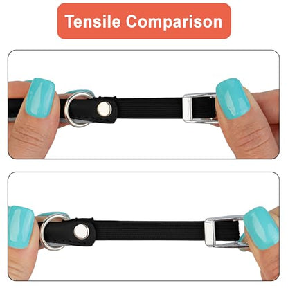 OOPSDOGGY Rolled Leather Cat Collar with Bell, Reflective Kitten Collars with Buckle Include Safety Elastic Strap - Adjustable Small Pet Collars for Boy Girl Cats (Black) - color: Black