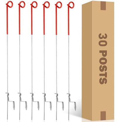 30Pcs 41" Systems Pig Tail Step-in Electric Fence Post for Livestock, Red - color: Red