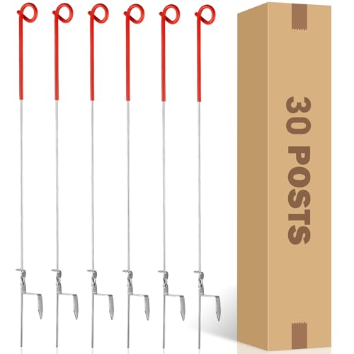 30Pcs 41" Systems Pig Tail Step-in Electric Fence Post for Livestock, Red - color: Red
