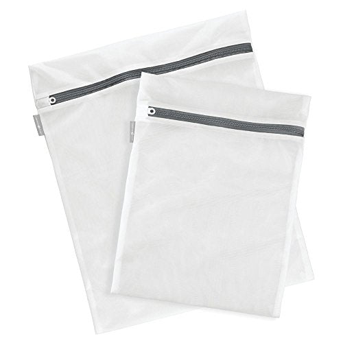 iDesign Mesh Laundry Bags with Built in Zipper for Cleaning Delicates– Set of 2, 1 Medium and 1 Large Bag, White - size: Medium and Large, style: Pack of 2