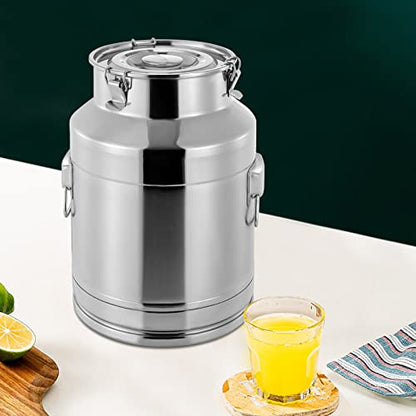 Milk Bucket 28L/7gal Stainless Steel Milk Transport Barrel with Lid, Heavy Duty Milk Jugs with Three Buckles and Two Sturdy Handles for Oil, Milk, Coffee, Wine, Tea, Honey - size: 28L/7gal
