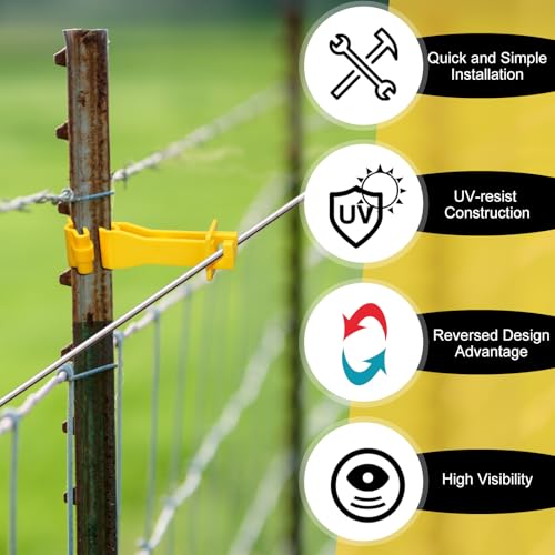 Outus 25pcs Reversed Extender Electric Fence TPost Insulators Snap, Yellow - color: Yellow