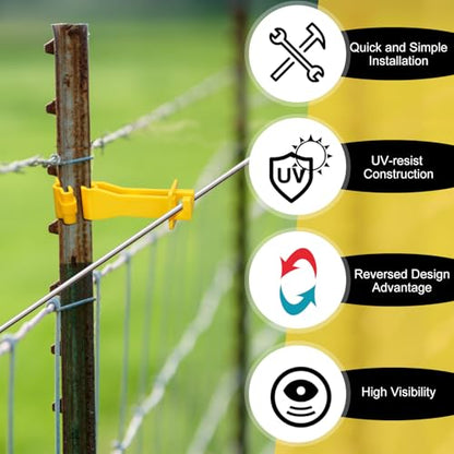 Outus 25pcs Reversed Extender Electric Fence TPost Insulators Snap, Yellow - color: Yellow