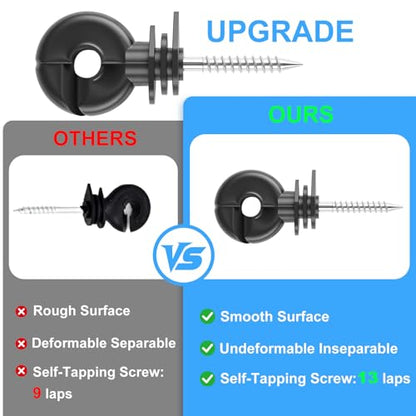 60PCS Electric Fence Insulator Screw,Insulator Fence Ring Post Wood Post Insulator and 1 Pc Insulator Socket Tool(Black)