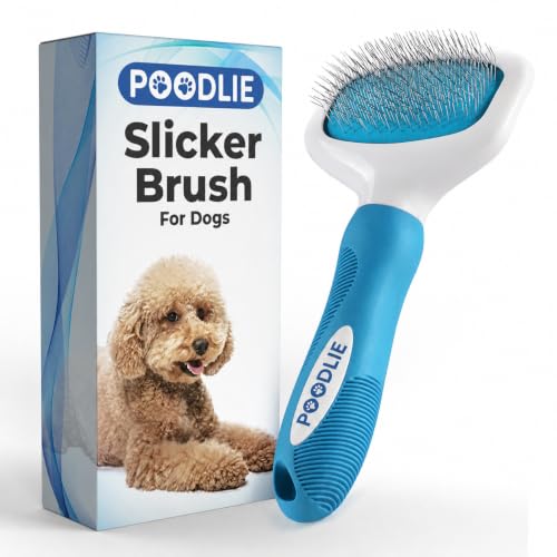 Poodle Pet Slicker Brush - For Dogs, Cats, and Rabbits - Removes Matted Fur, Knots, and Loose Hair - Suitable for Grooming Doodles and Goldendoodles with Short or Long Hair - color: Blue, size: Regular Size