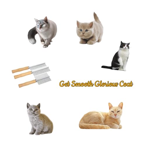 Professional Metal Dog Grooming Comb | 3 PCS Wooden Handled Pet Comb for Dogs and Cats | Removes Tangles, Dematting, Detangling | Great for Matted Hair