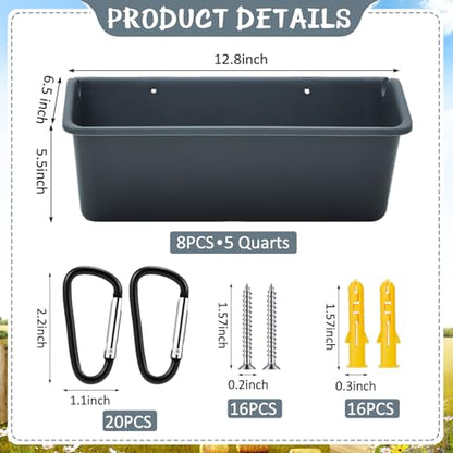 Wenqik 8 Pack Chicken Feeder,5 Quart Hanging Goat Waterer,Dark Gray - color: Dark Gray