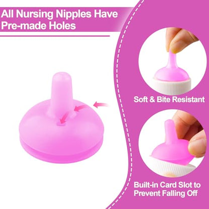 Pet Feeding Nipple with Syringe, Soft Silicone Nursing Pet Feeding Bottle, Ventilation Valve Resistant Tearing for Puppies, Kittens, Rabbit, Small Wildlife (L Nipple,Pink) - color: Pink-L Size
