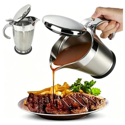 Double Insulated Gravy Boat - Stainless Steel Sauce Jug with Hinged Lid Hinged Lid Ideal for Gravy or Cream at Thanksgiving (750ML/26 OZ silver) - color: 750ML/26 OZ silver