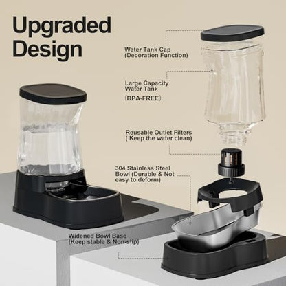 Automatic Dog Water Dispenser, Stainless Steel Bowls Feeder, 100% BPA-Free - color: Black, size: 1 Gallon