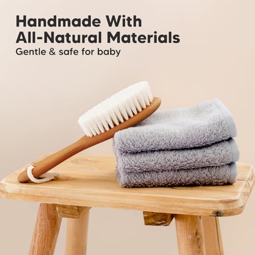 KeaBabies Baby Hair Brush and KeaBabies Diaper Caddy Organizer - Wooden Brush with Soft Goat Bristles, Organizer for Nursery, Cradle Cap Hairbrush