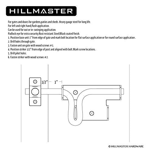 HILLMASTER Heavy Duty Slide Bolt Gate Latch with Padlock Hole, Sliding Bolt Gate Lock Door Latches Hardware for Wooden Fences Barn Doors, 2 Pack - size: 2 Pack