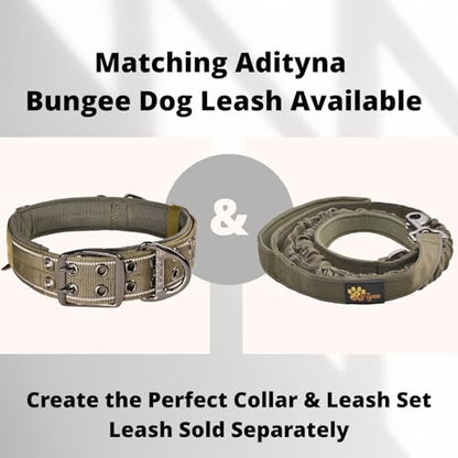 ADITYNA Heavy Duty Green Dog Collar for Medium Dogs with Traffic Handle - color: Ranger Green, size: Medium: Fit 15-19" Neck