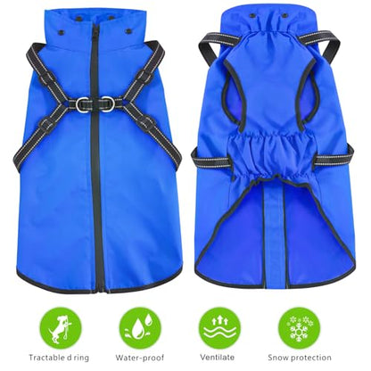 Dog Raincoat Waterproof Dog Hoodie Reflective Doggie Raincoat Hooded Adjustable Rain Jacket for Small Medium Large Dogs Puppies Doggie Black Red Yellow Green (Blue, M) - color: Blue, size: M