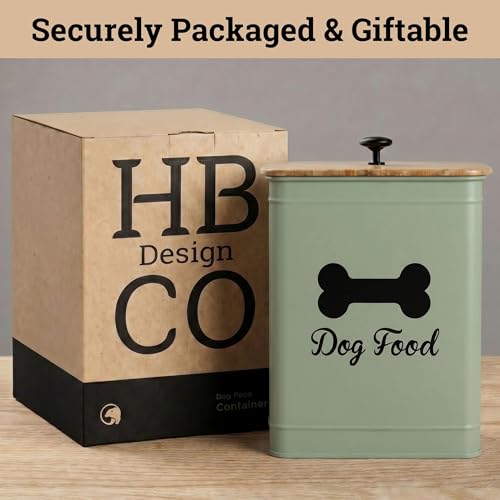 Metal Dog Food Container 5-7lb, 25 Cup w/ Airtight Bamboo Lid, Metal Handle - color: Sage Green: Bone
