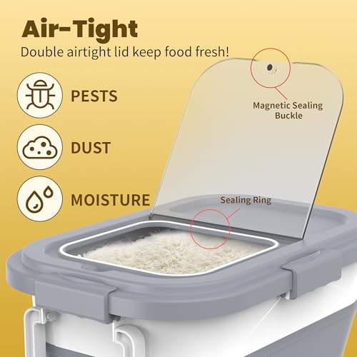 HOYTAMDA 20-30Lbs Rice Container,Collapsible Food Storage Container Wheels - color: Grey/20-30lbs