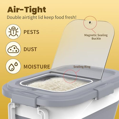 HOYTAMDA 20-30Lbs Rice Container,Collapsible Food Storage Container Wheels - color: Grey/20-30lbs
