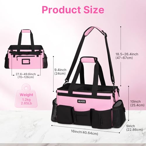 JKAOO Large Wearable Cleaning Caddy Bag with Handles, Pink | Adjustable Shoulder & Waist Straps, Removable, Waterproof Tote for Cleaning Supplies, Home, Car, Office - color: Pink