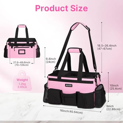 JKAOO Large Wearable Cleaning Caddy Bag with Handles, Pink | Adjustable Shoulder & Waist Straps, Removable, Waterproof Tote for Cleaning Supplies, Home, Car, Office - color: Pink