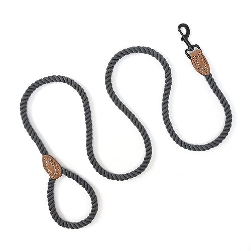Mile High Life Dog Leash Braided Cotton Rope with Leather-Reinforced Ends - color: Dark Grey, size: 60 Inch-1/2"