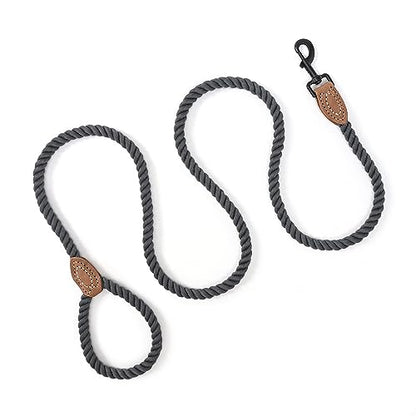Mile High Life Dog Leash Braided Cotton Rope with Leather-Reinforced Ends - color: Dark Grey, size: 60 Inch-1/2"
