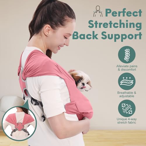 Supet Dog Sling Carrier for Small Pet, Adjustable Hands Free Front Backpack - color: Pink, size: Plus