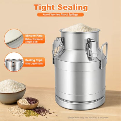 10L/ 2.64 Gallon Seamless 201 Stainless Steel Milk Can with Lid - size: 10L