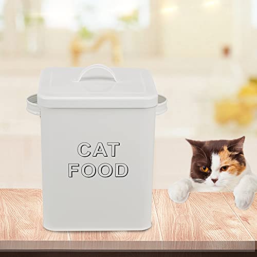 Pethiy Cat Food and Treats Containers Set with Scoop for Cats or Dogs -Tight Fitting Wood Lids - Coated Carbon Steel - Storage Canister Tins-Cat-White - color: White(CAT FOOD)
