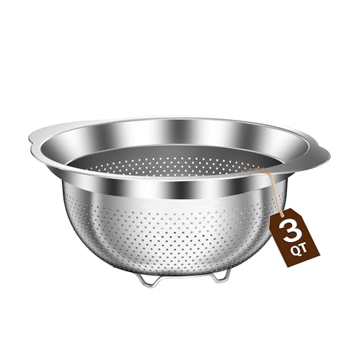 Colander, Stainless Steel Colander for Kitchen, Stainless Steel Strainer, Pasta Strainer for Spaghetti Fruits Vegetables Cooking Food, Kitchen Food Strainer - 3 QT - size: 3QT