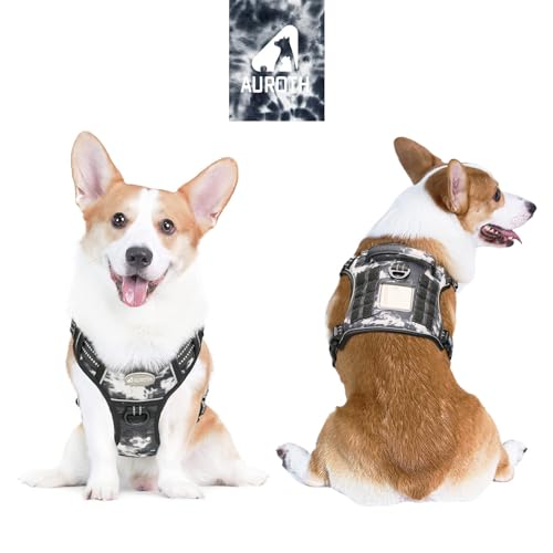 AUROTH Tactical Dog Harness for Small Medium Large Dogs - No Pull, Adjustable, Reflective, K9 Working Training, Easy Control, Military Service Dog Harness (M, Black Ink) | Heavy Duty with Handle, Breathable Padded, Reflective, Military K9, Easy Control fo