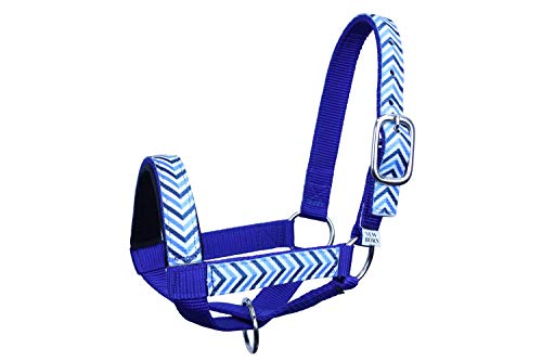 Double Layer Heavy Duty Padded Overlay Printed Nylon Cow Halter - 6 Month Warranty - color: Blue Chevron and Hurricane Blue, size: Medium (Calf)