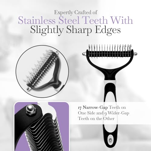 Fuller Brush Pet Dematting Comb – Stainless Steel Blades Remove Tangles, Knots & Mats – Safe for Dogs & Cats with Sensitive Skin – Comfortable Grip, Easy Grooming Tool - size: Dual-Head