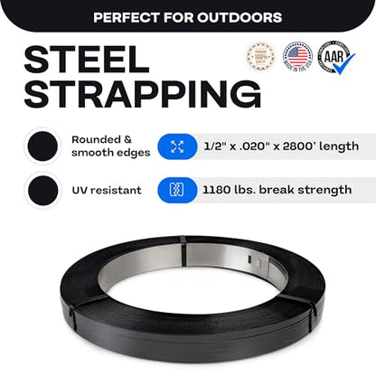 IDL Packaging 1/2" x .020" x 2800' Regular-Duty Steel Strapping Coil (1180 lbs Break Strength) - Painted and Waxed - Superior Cut-Resistance - Metal Straps for Pallet Banding, Extra-Heavyweight Loads - size: 1/2W" x 2800L'