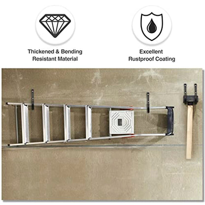 KURUI Wall Hooks for Garage Garden, 4 Pack Water Hose Holder, Large Garage Storage Hanger for Ladder Bike Extension Cord Tool, Wall Mount l Hooks, Black Heavy Duty 8 inch Long Hook - size: 8''-4pcs
