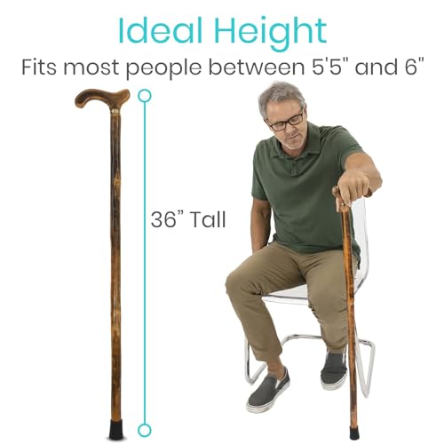 Vive Wooden Walking Stick Cane - for Men, Women, & Seniors - 36 Inch Single