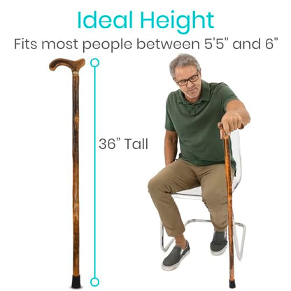 Vive Wooden Walking Stick Cane - for Men, Women, & Seniors - 36 Inch Single