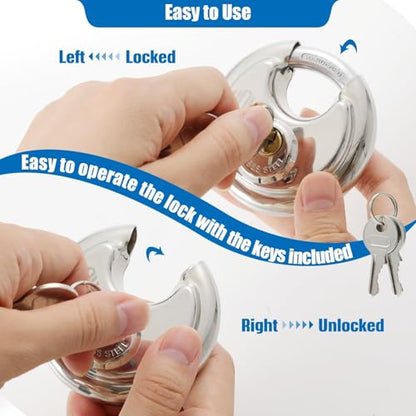 HOX Keyed Disc Padlock, Stainless Steel Keyed-Alike Padlocks, 2-Pack Heavy Duty Locks, Waterproof Outdoors Lock with 3/8 Inch Shackle, 2-3/4 Inch Wide Body, for Hasp Latch, Fences, Storage Locker - color: DP-2P