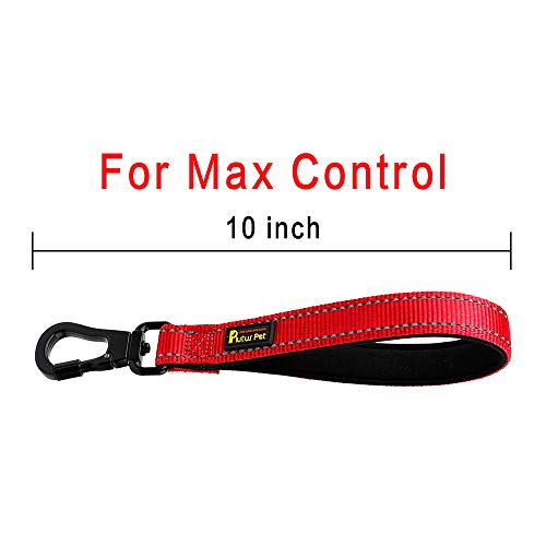 PLUTUS PET 10” Short Dog Leash, Reflective Nylon Padded Handle, Strong Traffic Leash with Carabiner Clip, Perfect for Large or Medium Dogs（10”，Red | Reflective, Heavy Duty Strong Nylon, Traffic Leash with Carabiner Clip for Training Walking (10", Red) - c